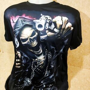 Digital 3D Skeleton Graphic Black Short Sleeve Mens T-Shirt #H